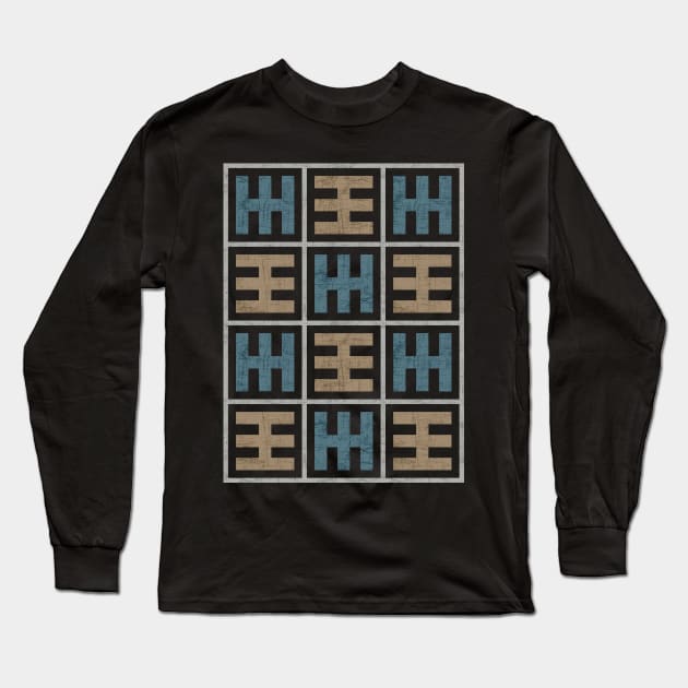 Tribal geometric pattern (Smokey taupe, navy and brown colors) Long Sleeve T-Shirt by lents